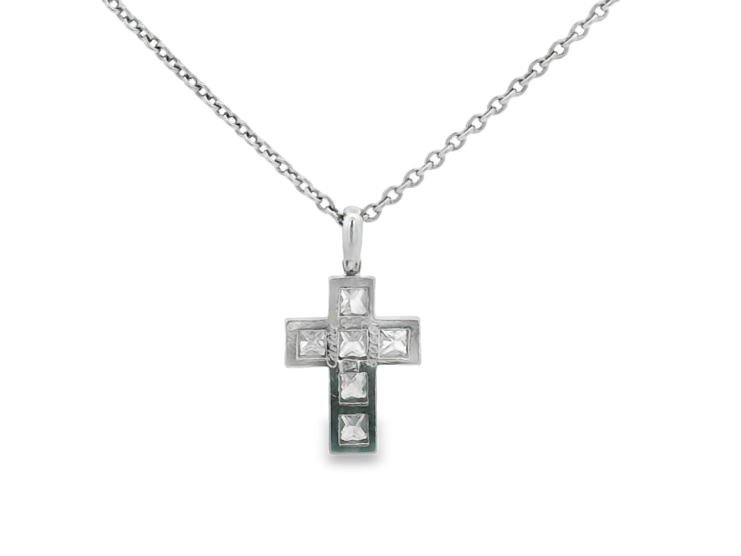 Cartier Platinum Diamond Cross Pendant on a Platinum Necklace W/Papers