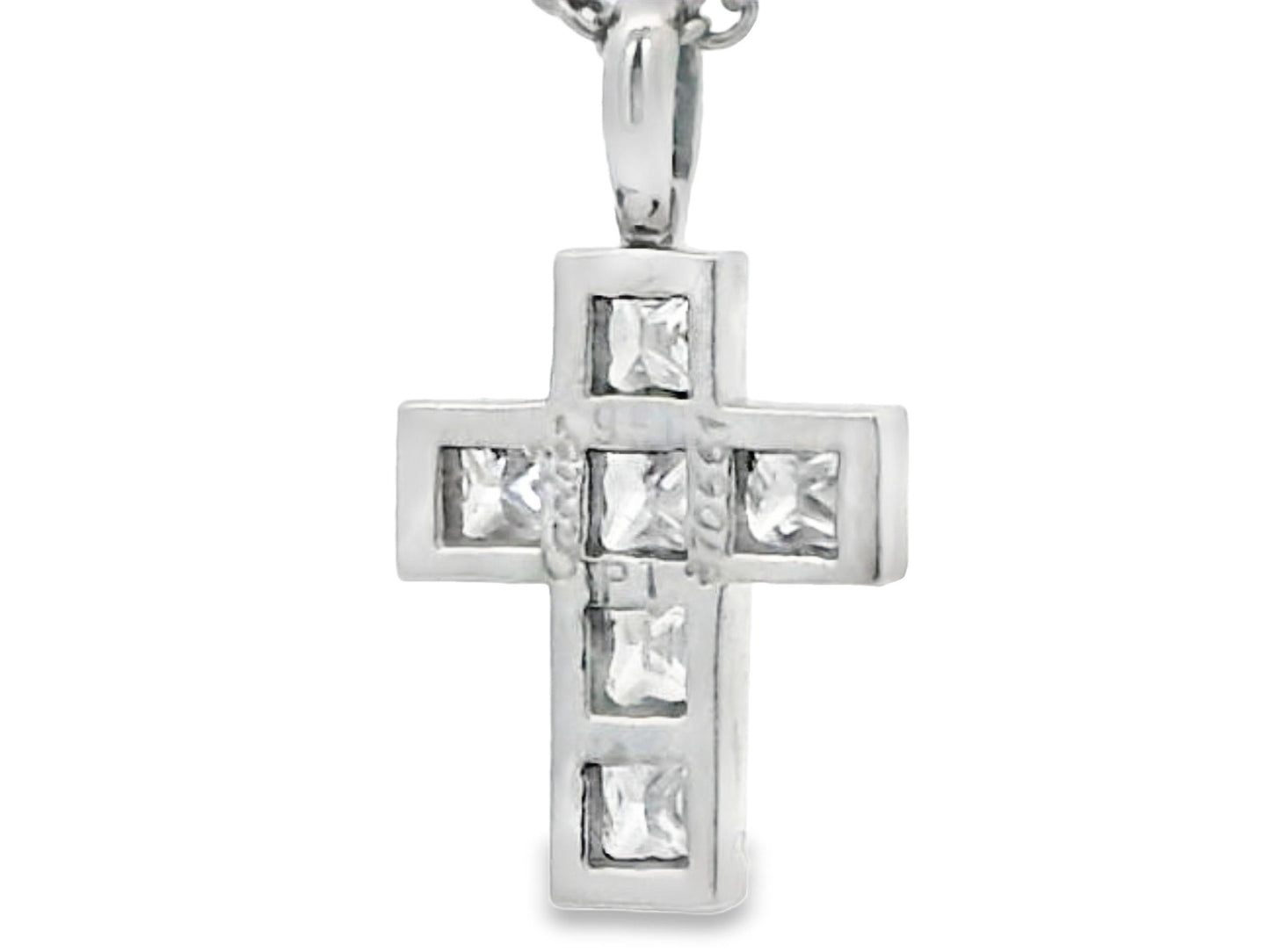 Cartier Platinum Diamond Cross Pendant on a Platinum Necklace W/Papers