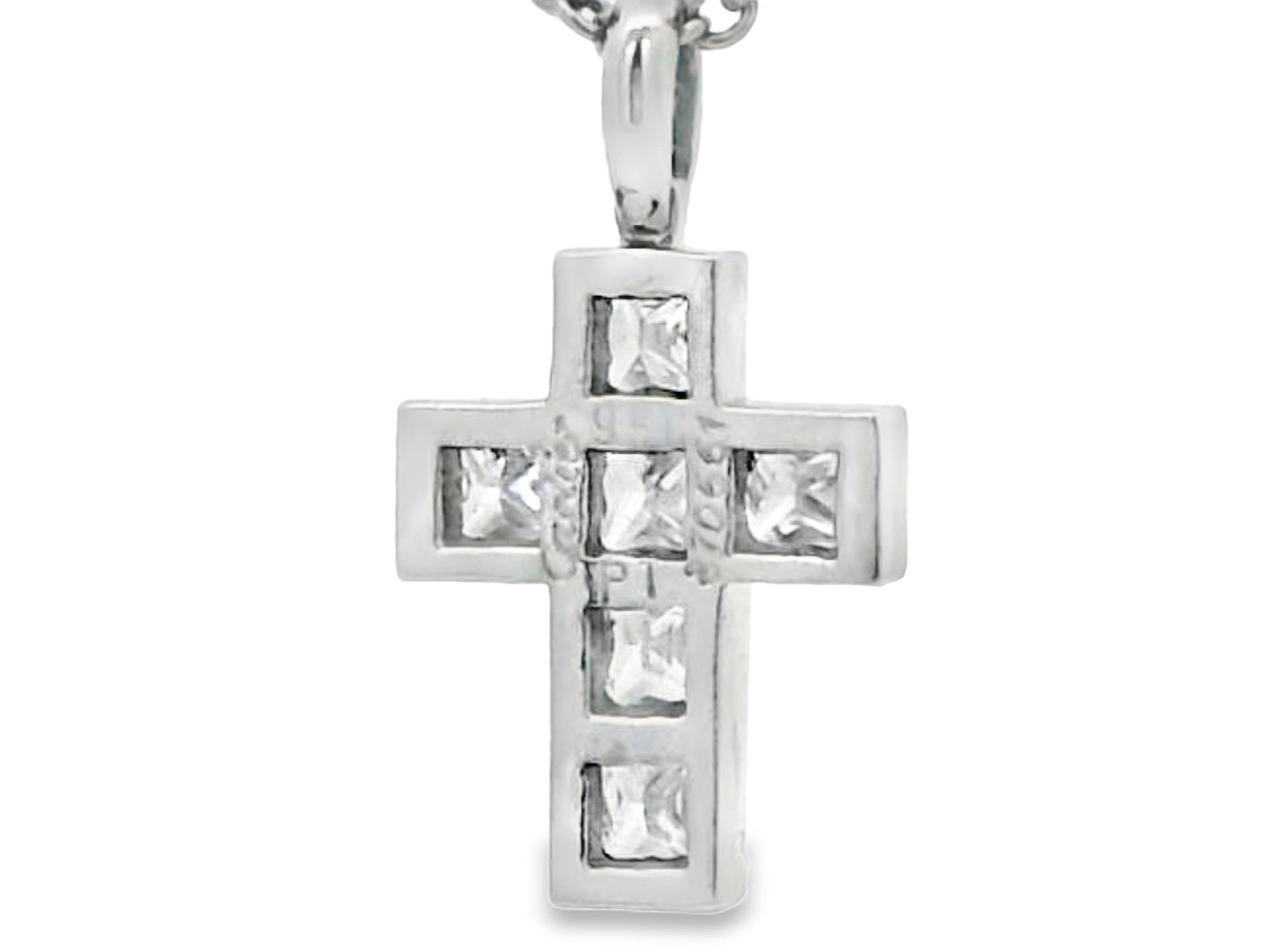 Cartier Platinum Diamond Cross Pendant on a Platinum Necklace W/Papers