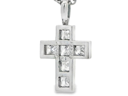Cartier Platinum Diamond Cross Pendant on a Platinum Necklace W/Papers