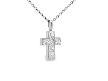 Cartier Platinum Diamond Cross Pendant on a Platinum Necklace W/Papers