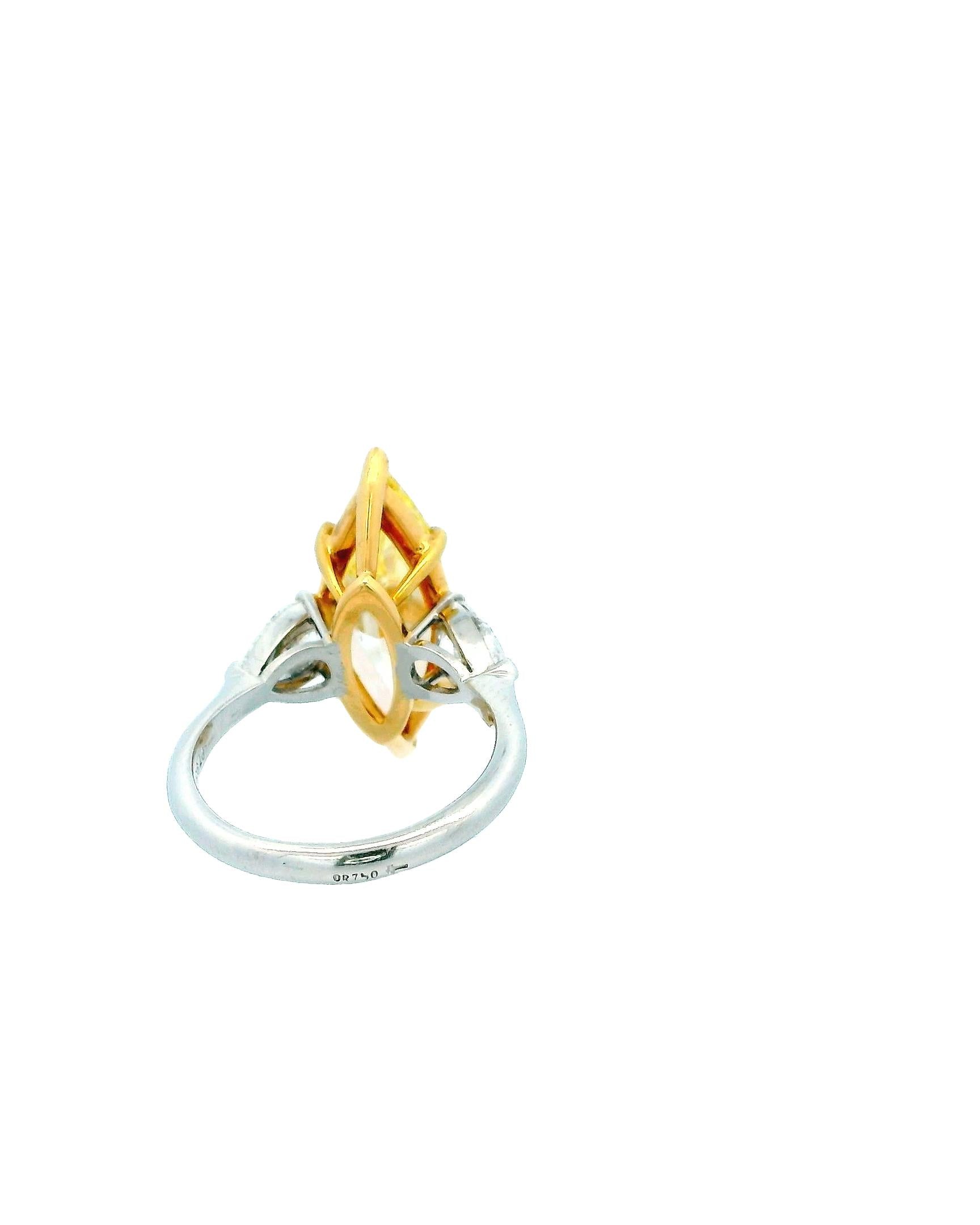5ct Fancy Intense Yellow Marquise Cut Diamond Ring
