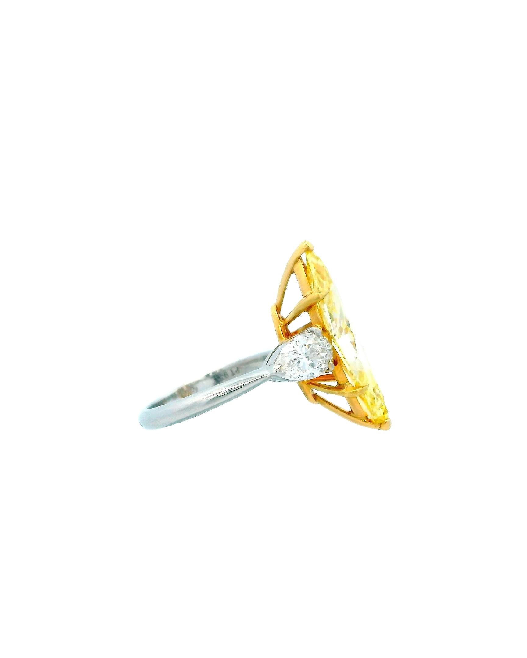 5ct Fancy Intense Yellow Marquise Cut Diamond Ring
