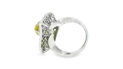 Platinum Top Pave With Cat's Eye Center Ring