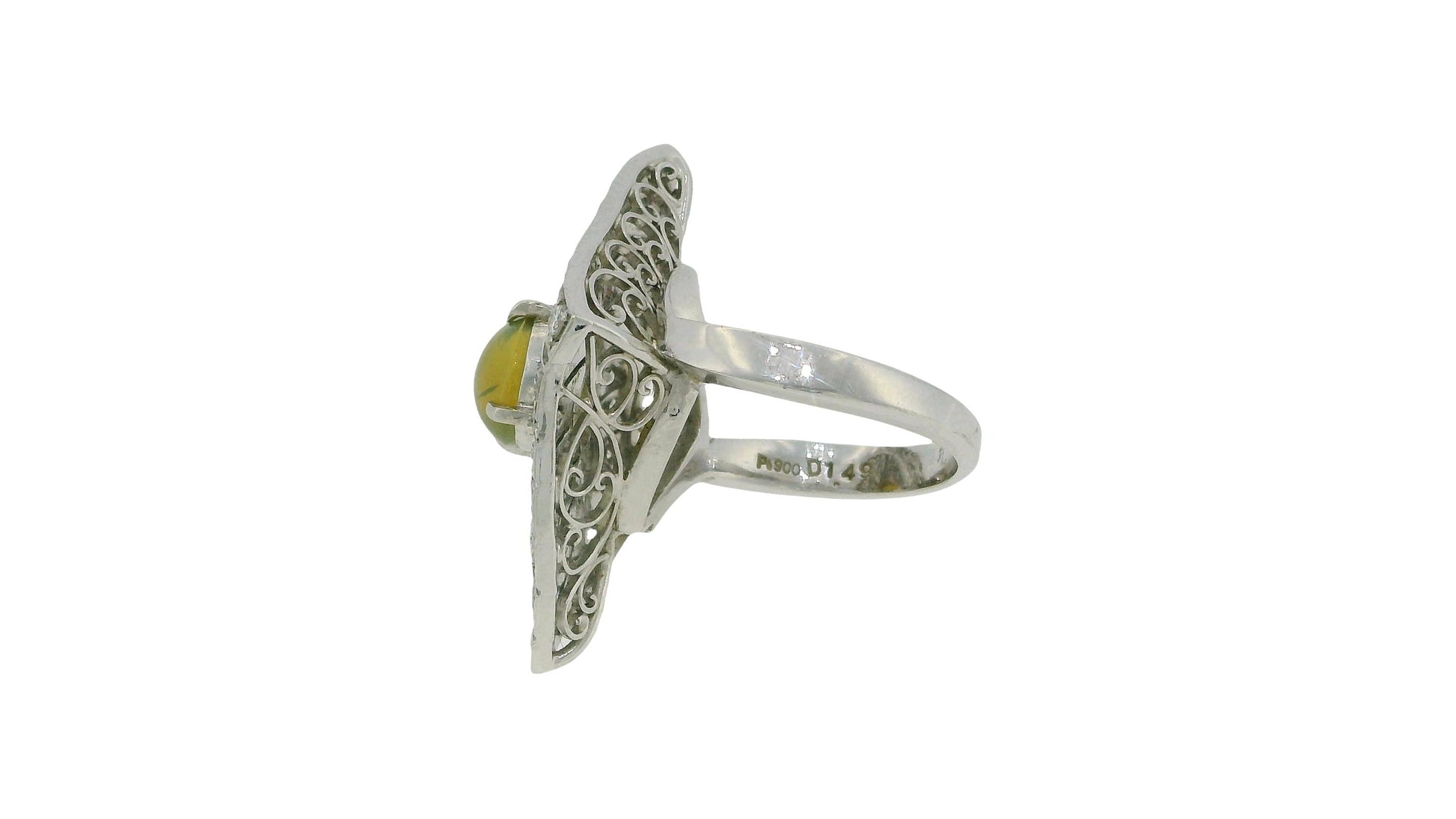 Platinum Top Pave With Cat's Eye Center Ring