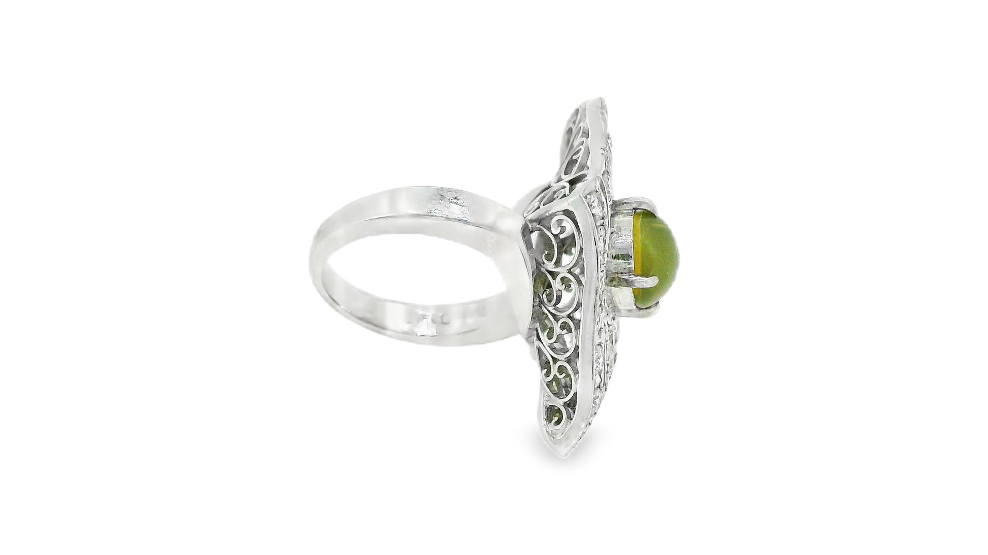 Platinum Top Pave With Cat's Eye Center Ring