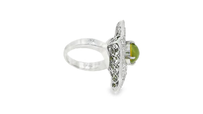 Platinum Top Pave With Cat's Eye Center Ring