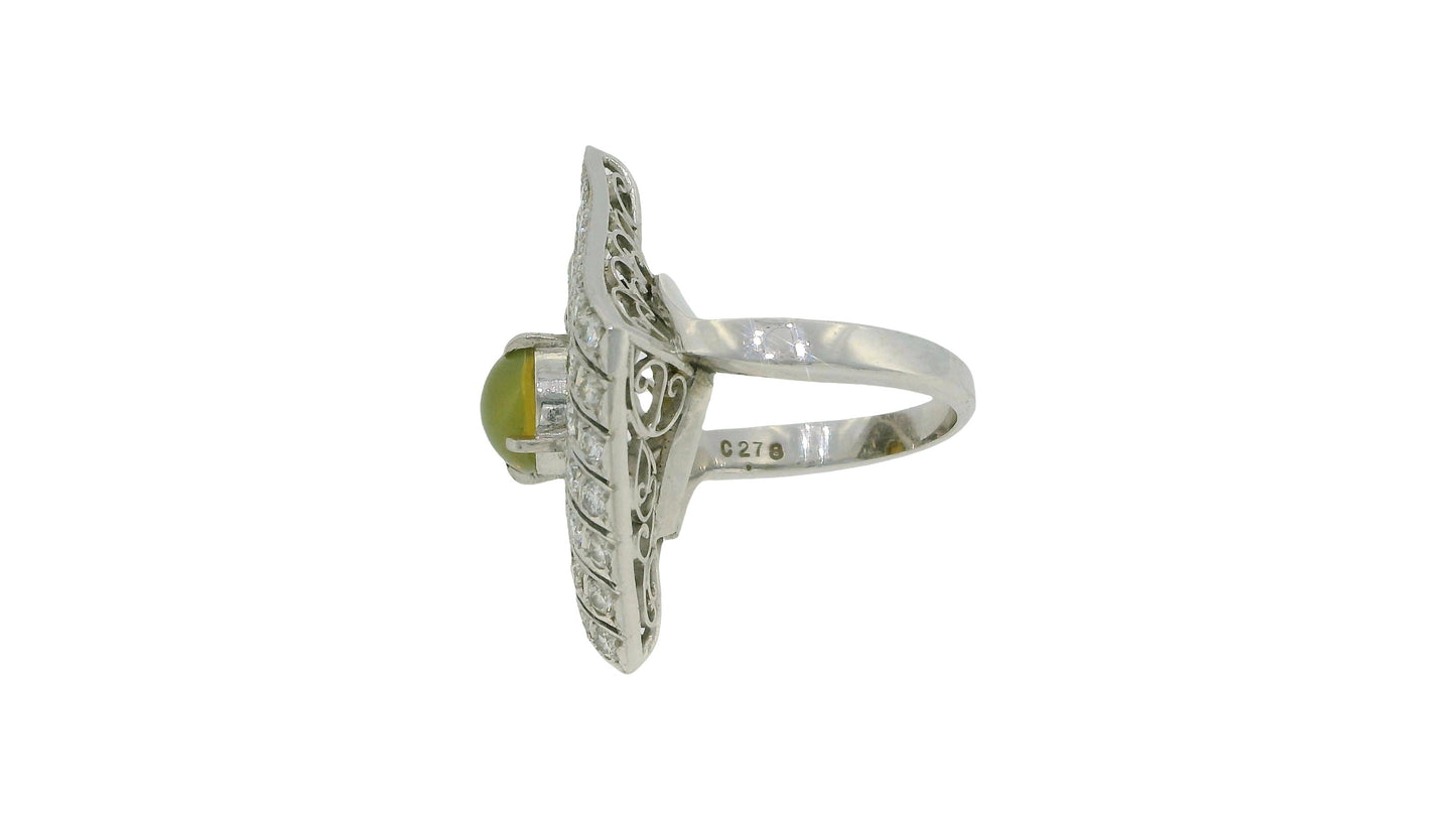 Platinum Top Pave With Cat's Eye Center Ring