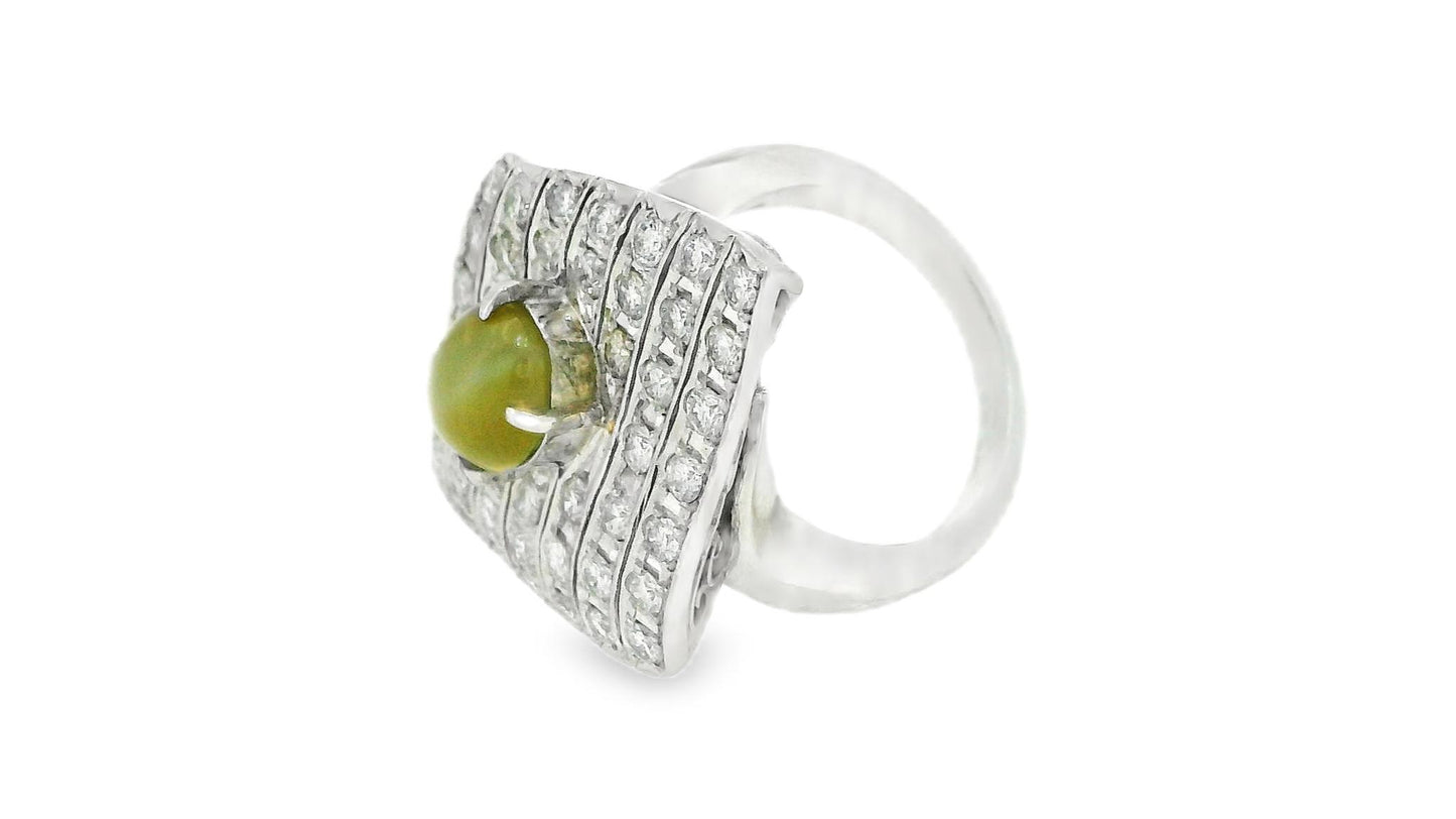 Platinum Top Pave With Cat's Eye Center Ring