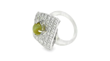 Platinum Top Pave With Cat's Eye Center Ring