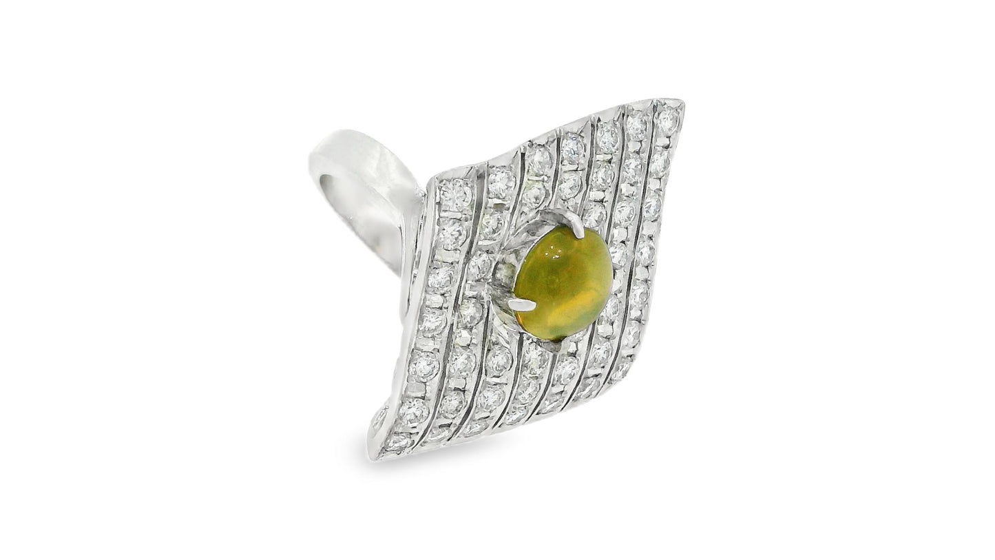 Platinum Top Pave With Cat's Eye Center Ring