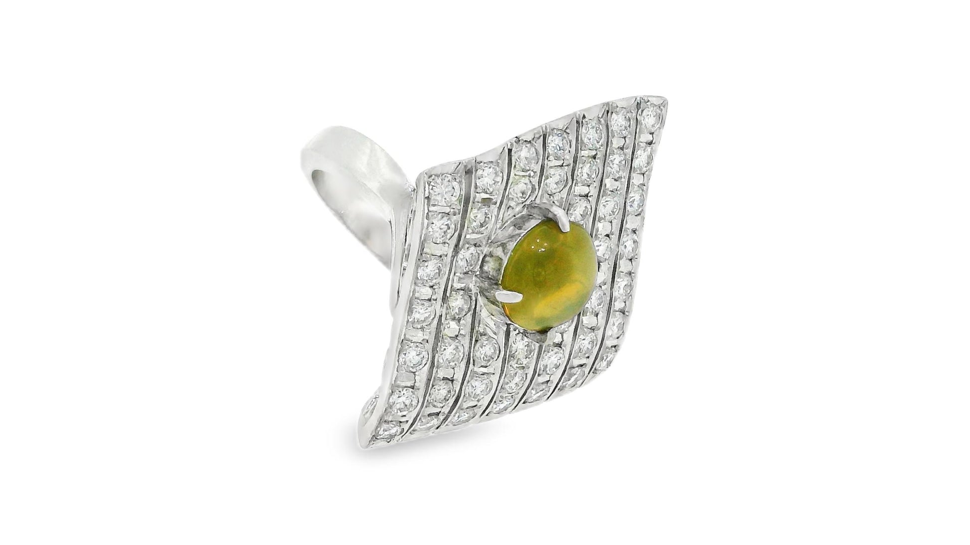 Platinum Top Pave With Cat's Eye Center Ring
