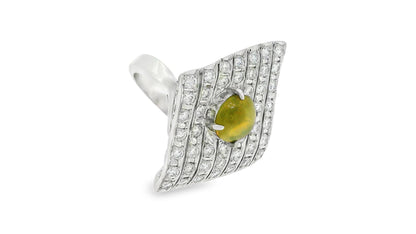 Platinum Top Pave With Cat's Eye Center Ring