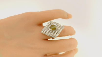 Platinum Top Pave With Cat's Eye Center Ring