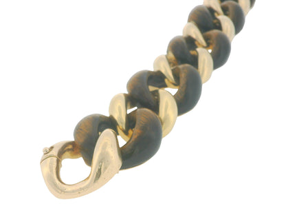 Seaman Shepps 18k Yellow Gold & Tiger-eye Curb Link Vintage Bracelet