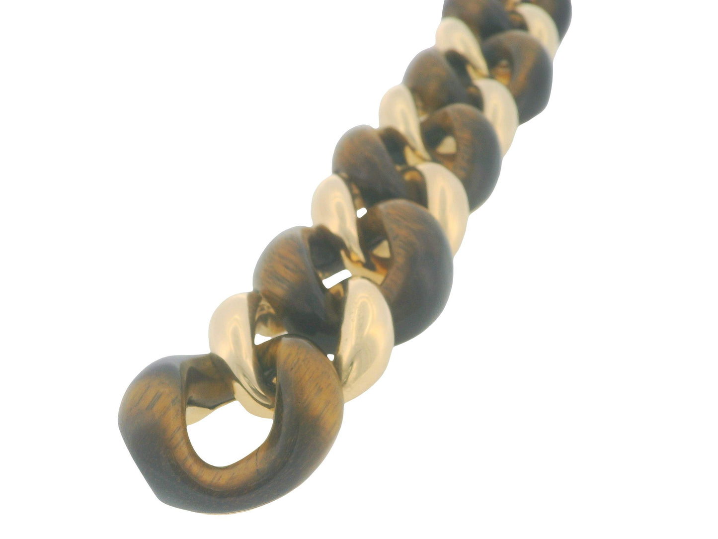 Seaman Shepps 18k Yellow Gold & Tiger-eye Curb Link Vintage Bracelet