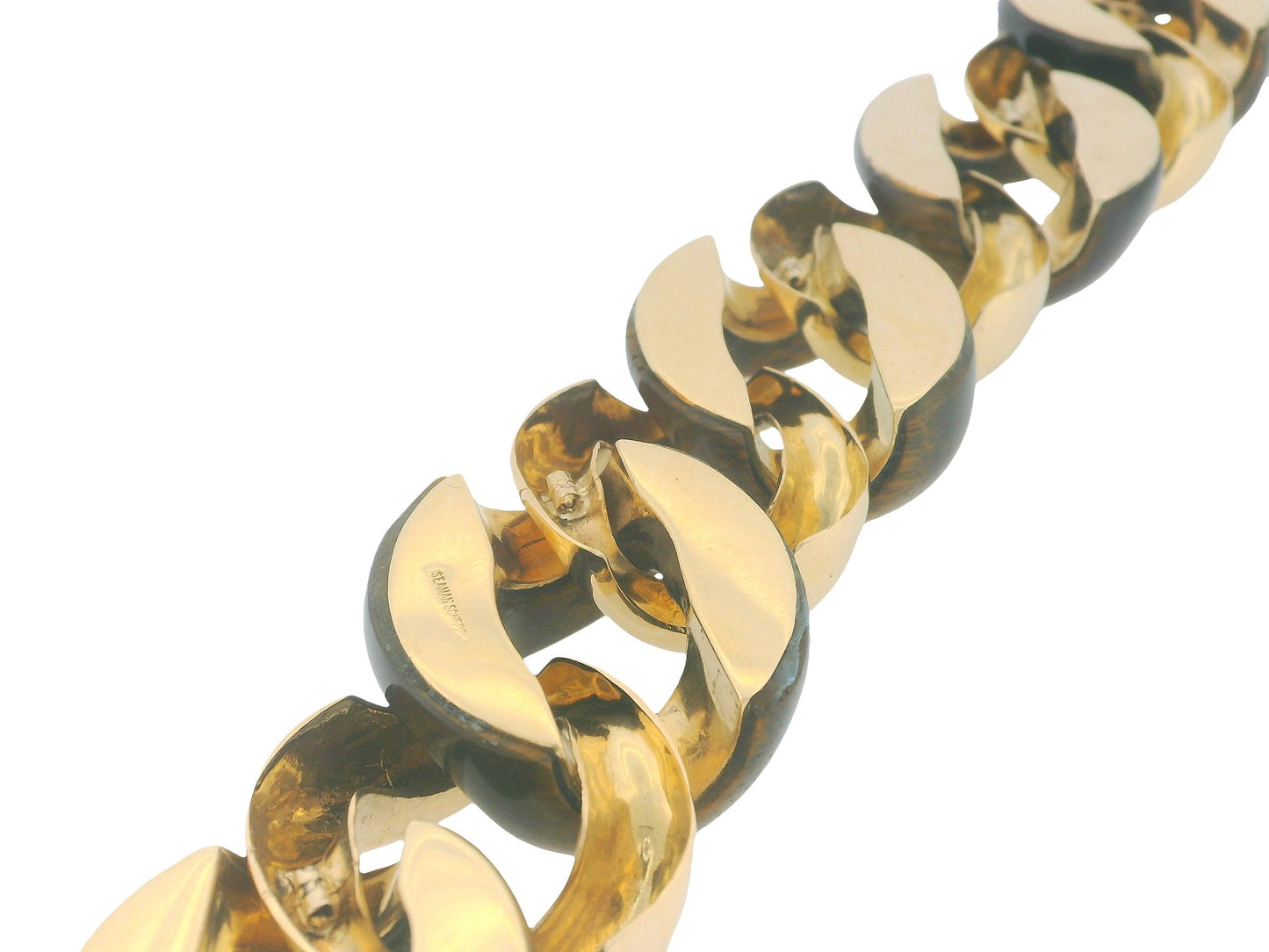 Seaman Shepps 18k Yellow Gold & Tiger-eye Curb Link Vintage Bracelet