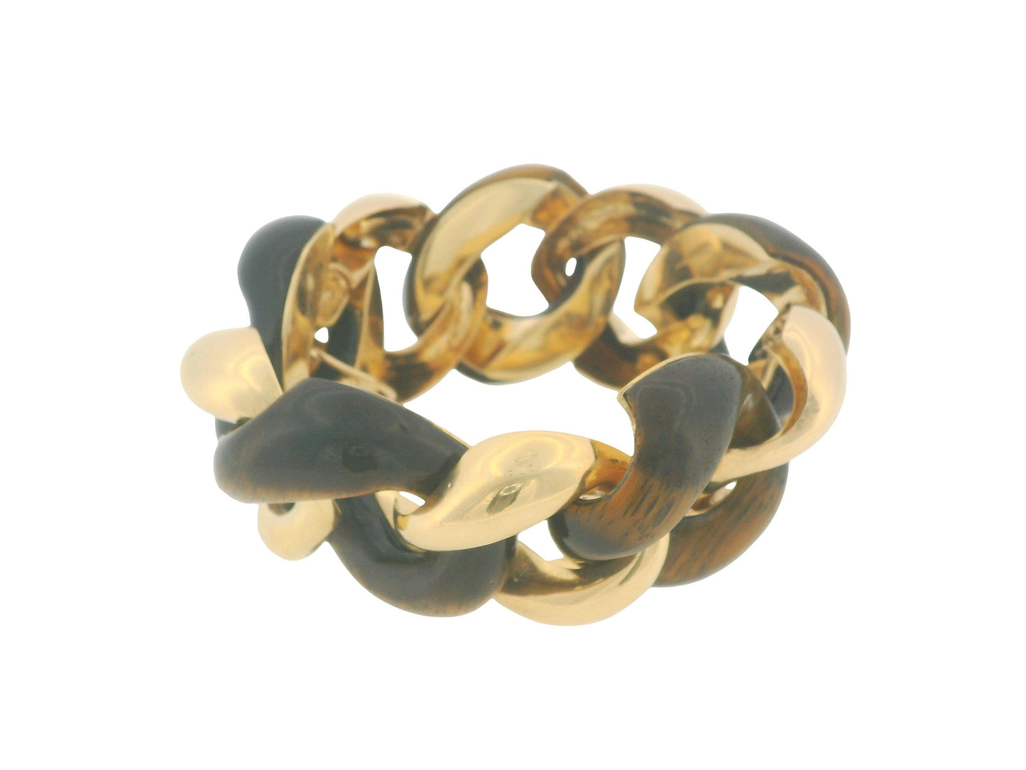 Seaman Shepps 18k Yellow Gold & Tiger-eye Curb Link Vintage Bracelet