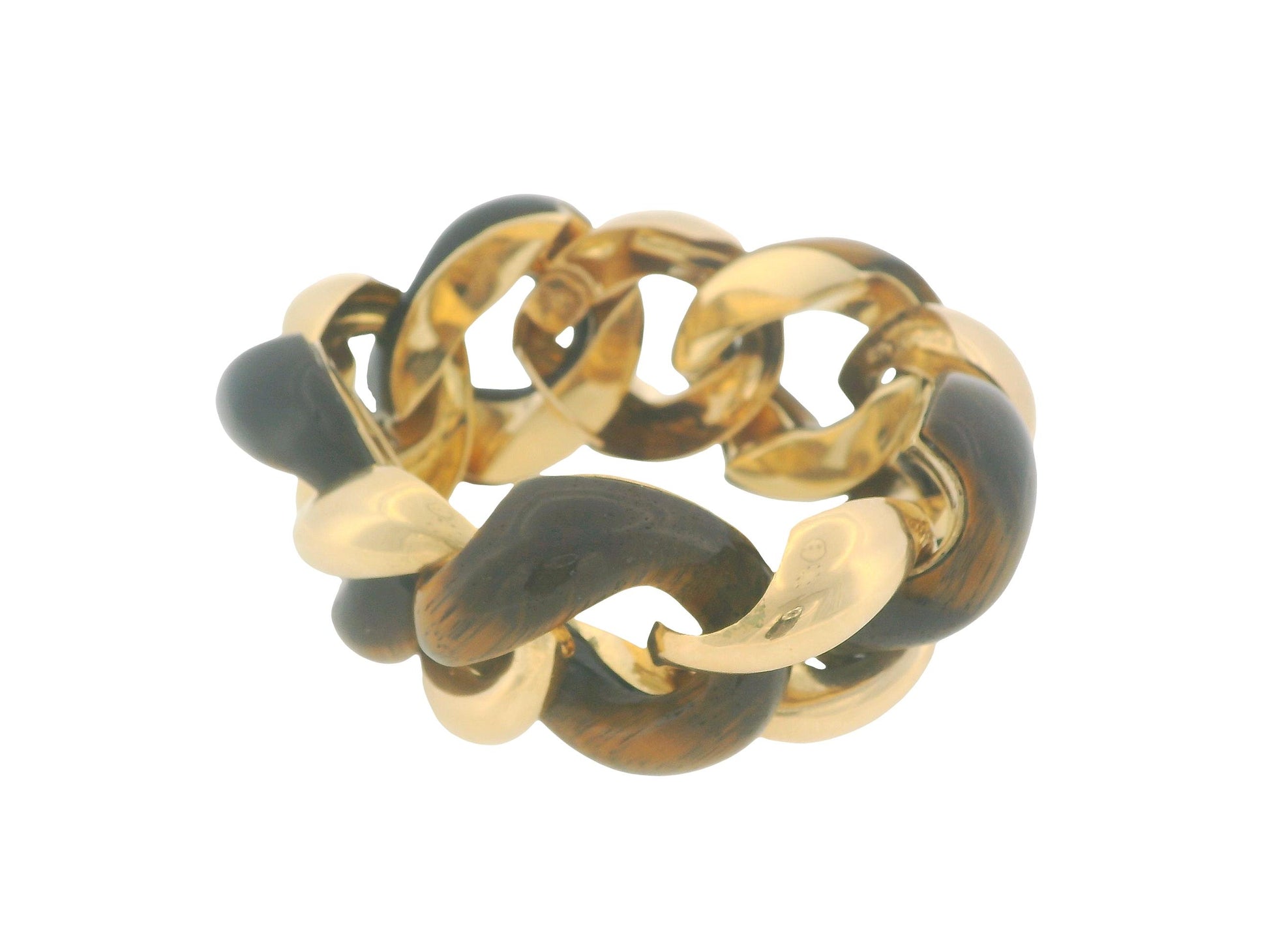 Seaman Shepps 18k Yellow Gold & Tiger-eye Curb Link Vintage Bracelet