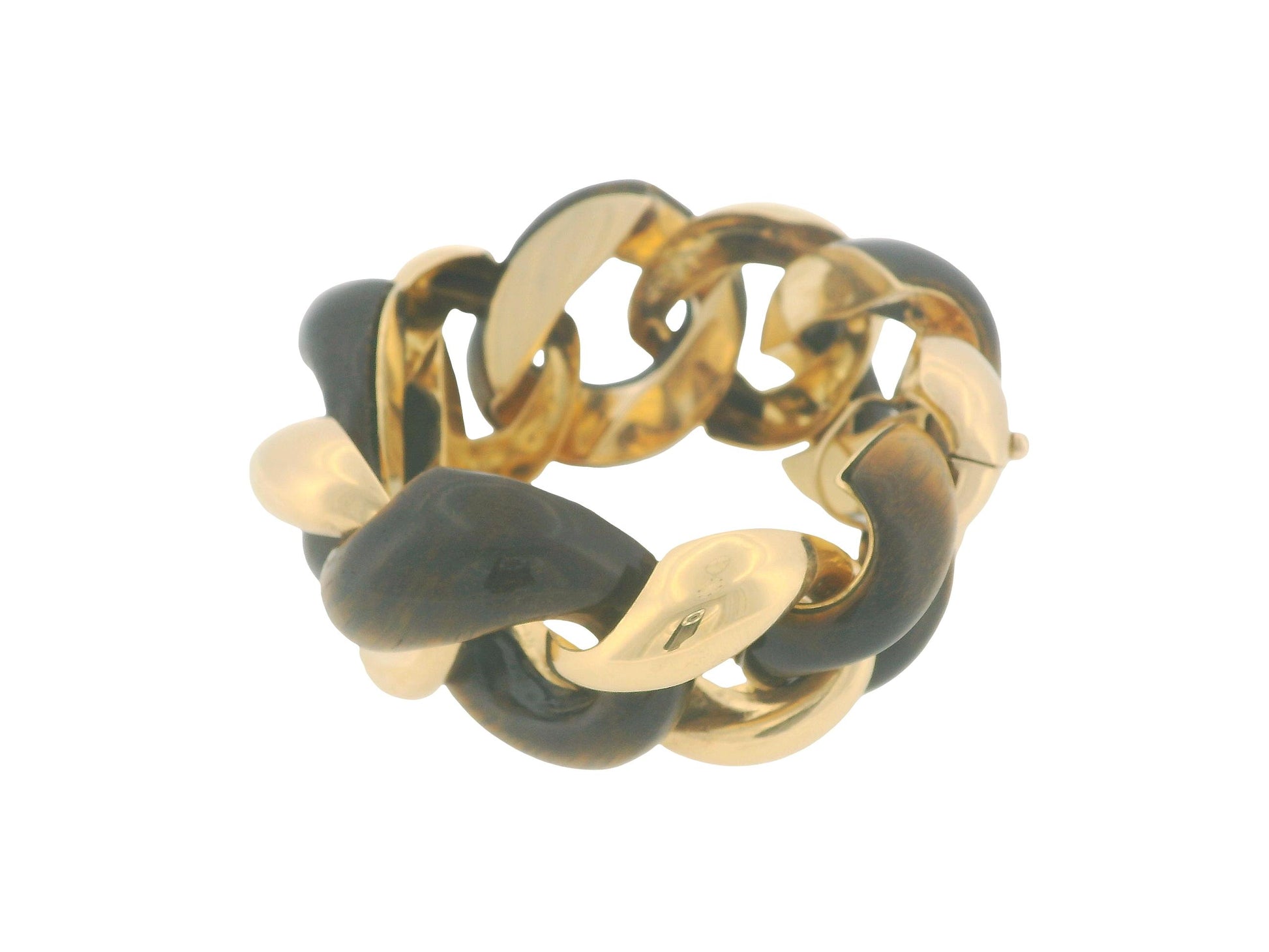 Seaman Shepps 18k Yellow Gold & Tiger-eye Curb Link Vintage Bracelet