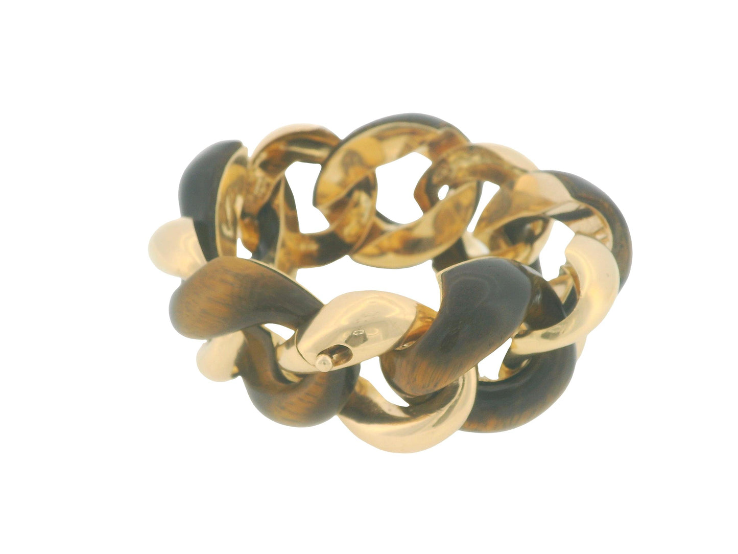Seaman Shepps 18k Yellow Gold & Tiger-eye Curb Link Vintage Bracelet