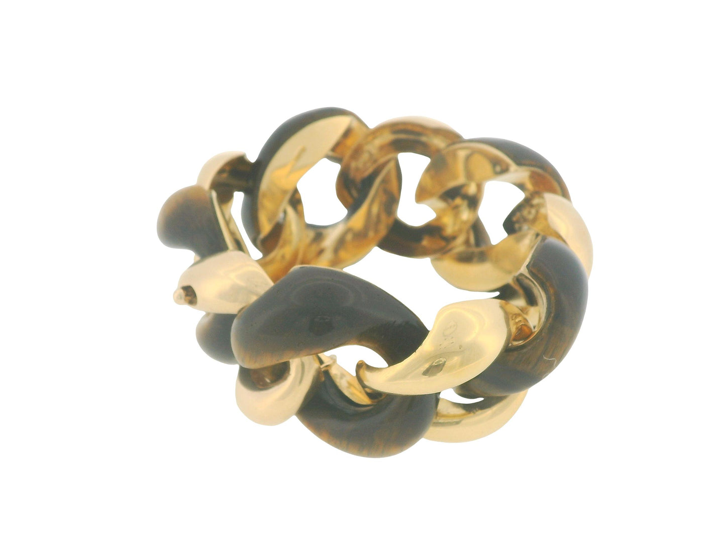 Seaman Shepps 18k Yellow Gold & Tiger-eye Curb Link Vintage Bracelet