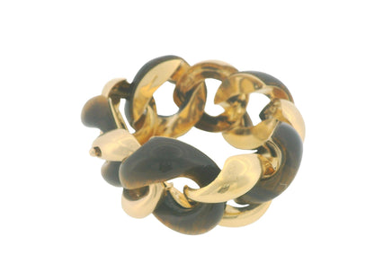 Seaman Shepps 18k Yellow Gold & Tiger-eye Curb Link Vintage Bracelet
