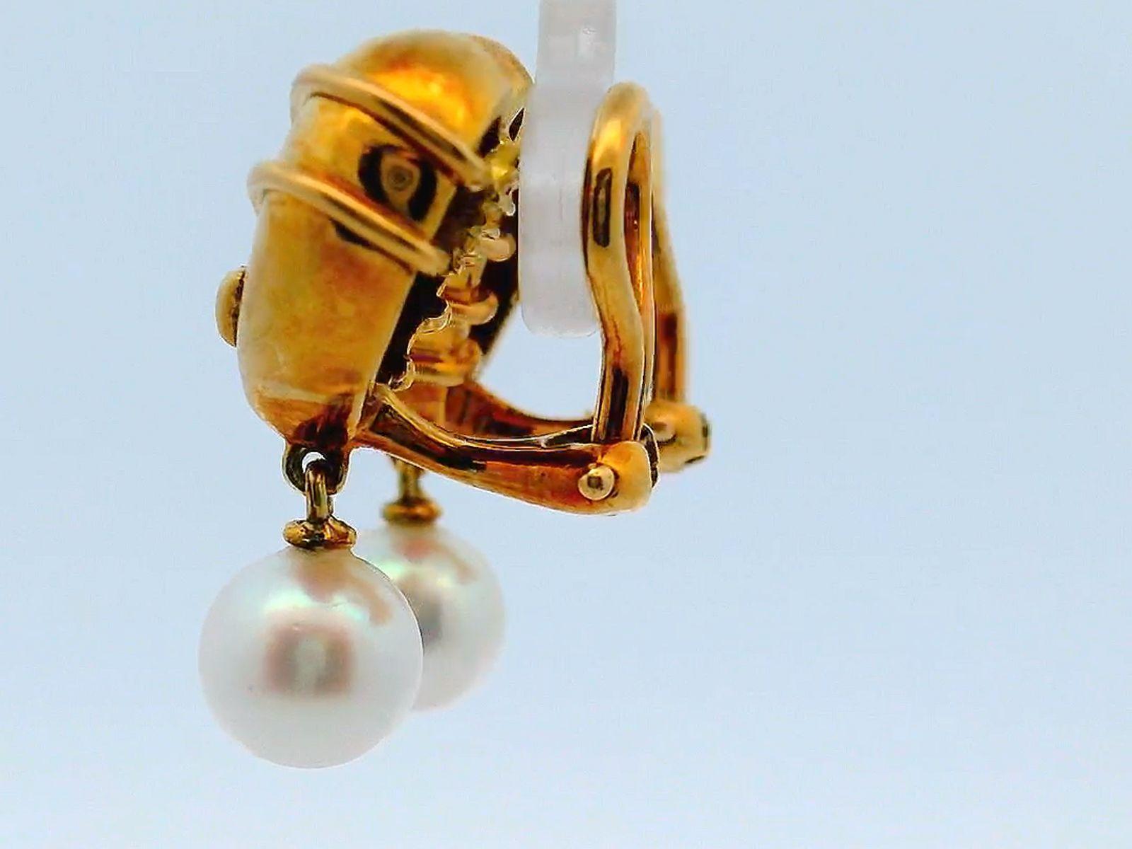 Vintage Tiffany & Co. Heart Cupid Arrow 18K Yellow Gold Earrings W/Pearl