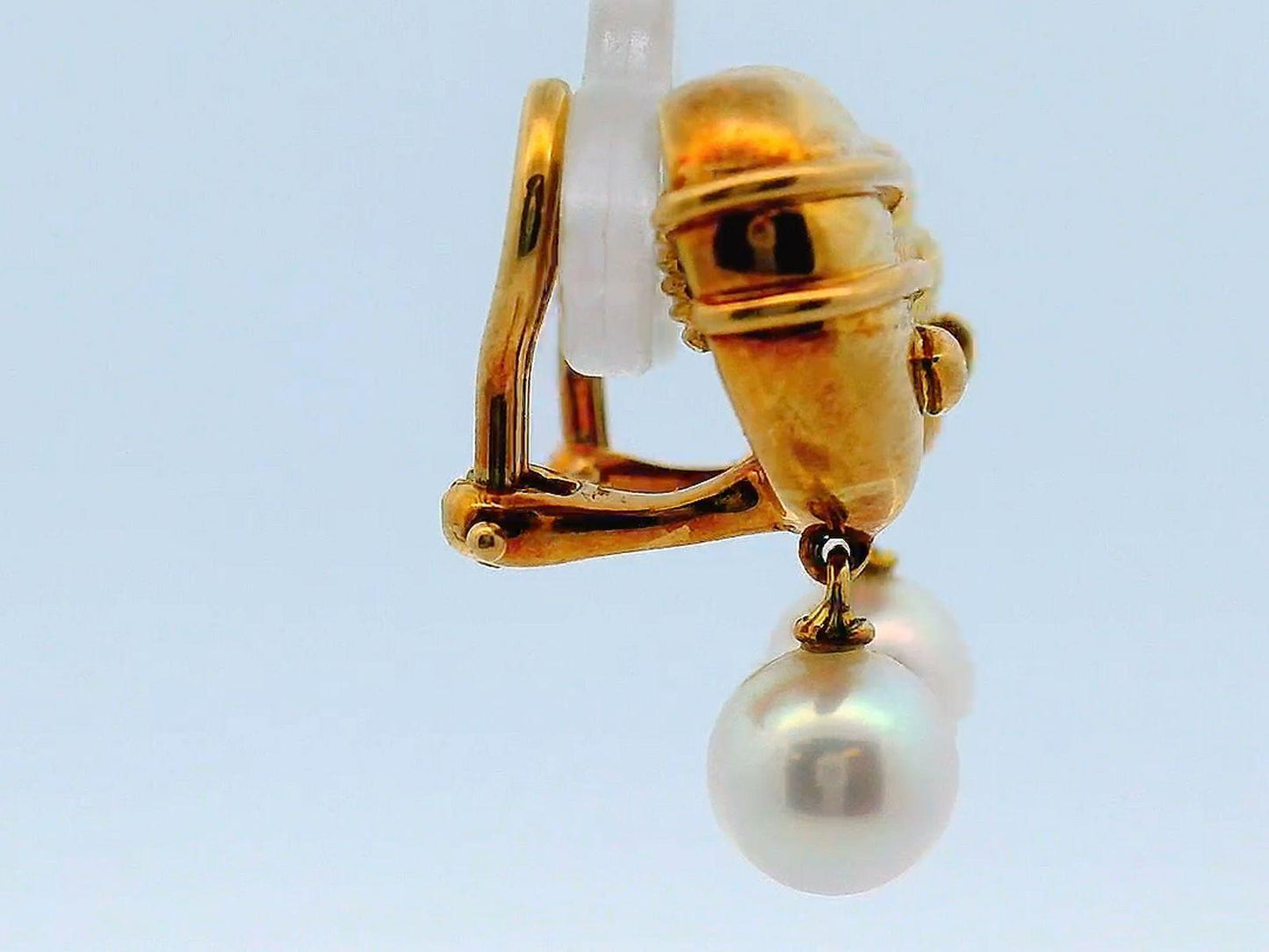Vintage Tiffany & Co. Heart Cupid Arrow 18K Yellow Gold Earrings W/Pearl