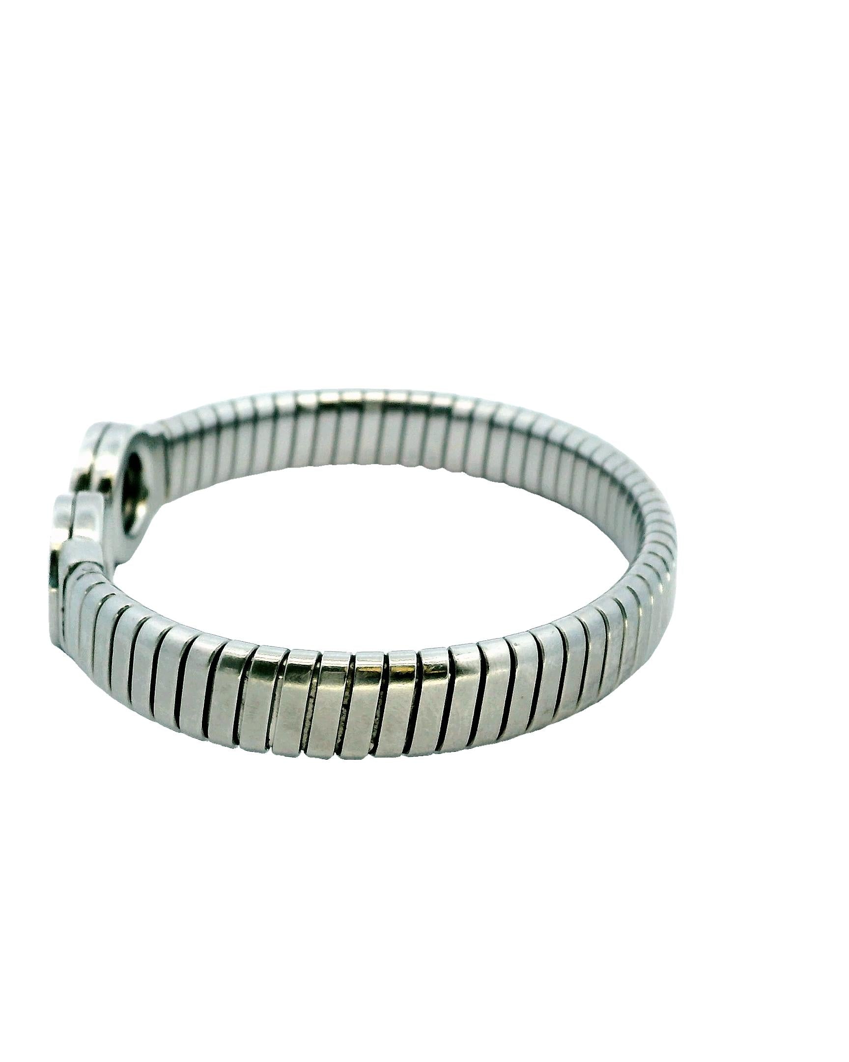 Bvlgari cuff Onyx inlay ends Stainless Steel W/ Box