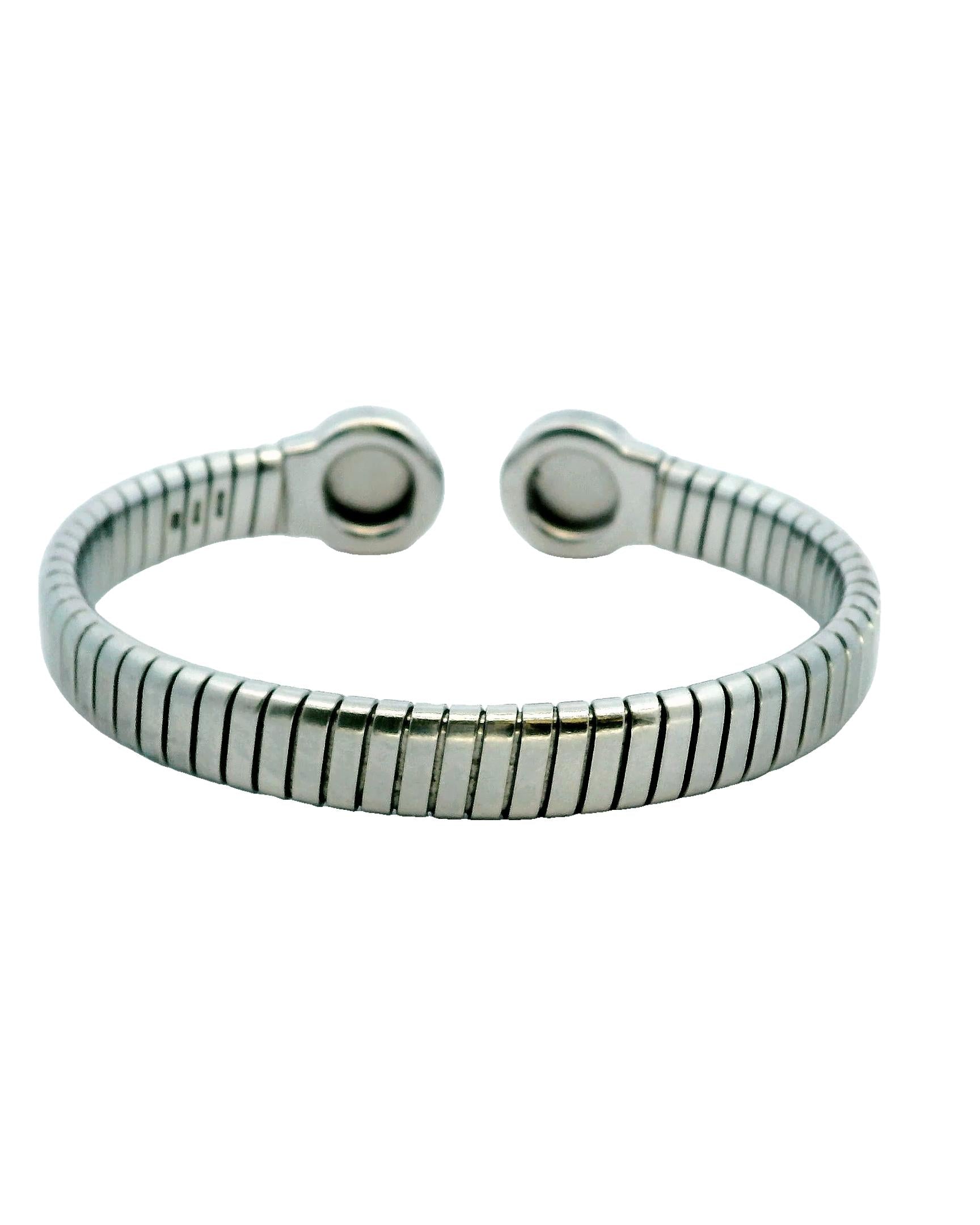 Bvlgari cuff Onyx inlay ends Stainless Steel W/ Box