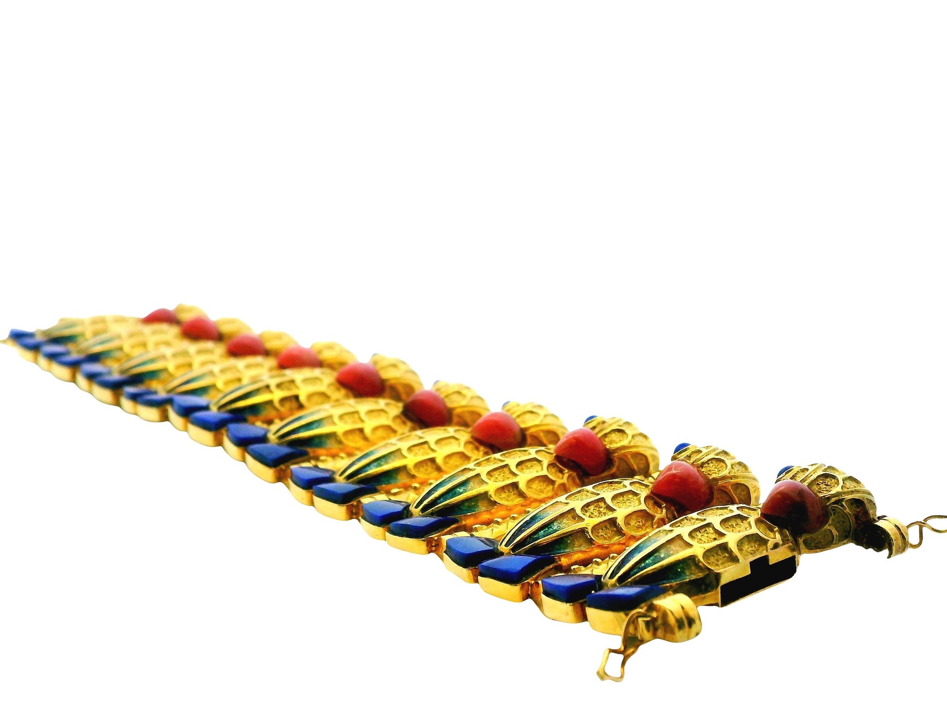 18k Parrot Rhodonit  Beaks & Lapis Feet /Eyes Blue Enamel Bracelet