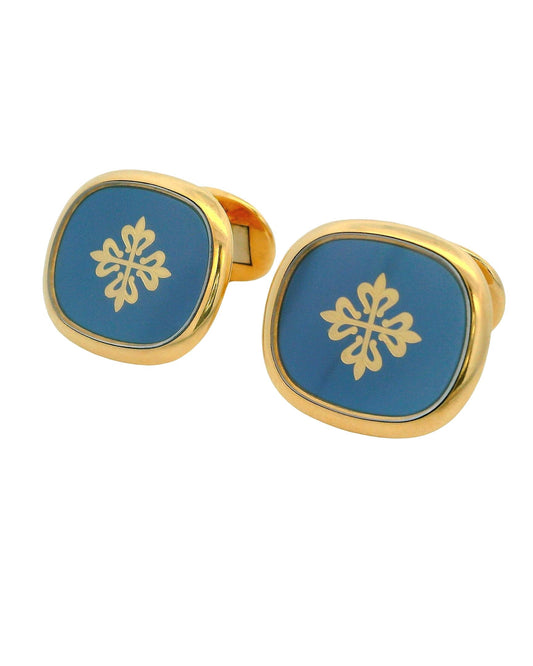 Patek Philippe 9002 18K Yellow Gold and Enamel Calatrava Ellipse Cufflinks