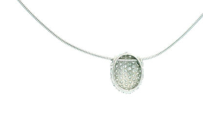 18K White Gold Diamond Oval Pendant Necklace