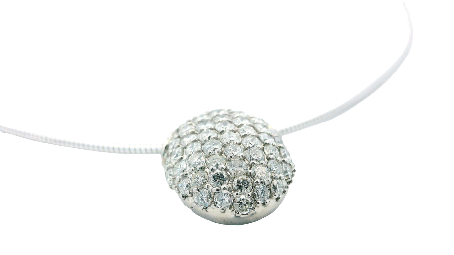 18K White Gold Diamond Oval Pendant Necklace