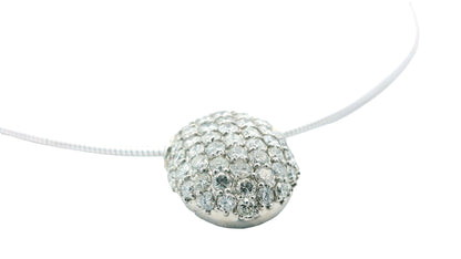 18K White Gold Diamond Oval Pendant Necklace