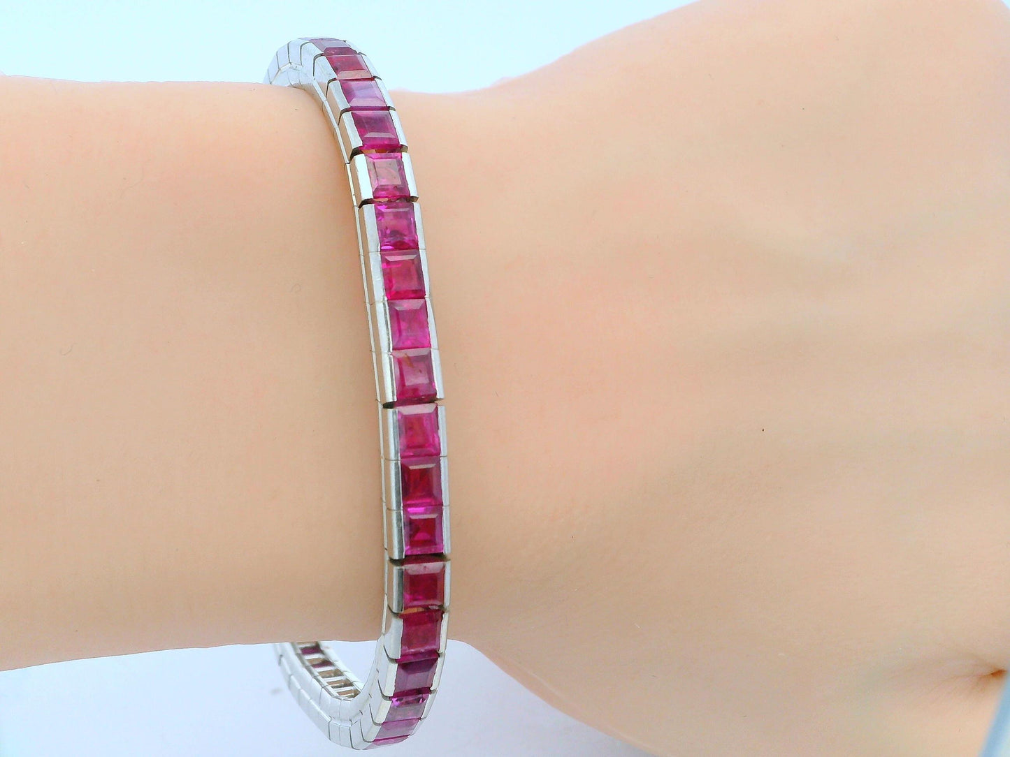 18K White Gold Bracelet W/Rubies