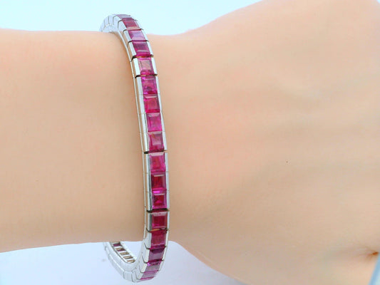 18K White Gold Bracelet W/Rubies