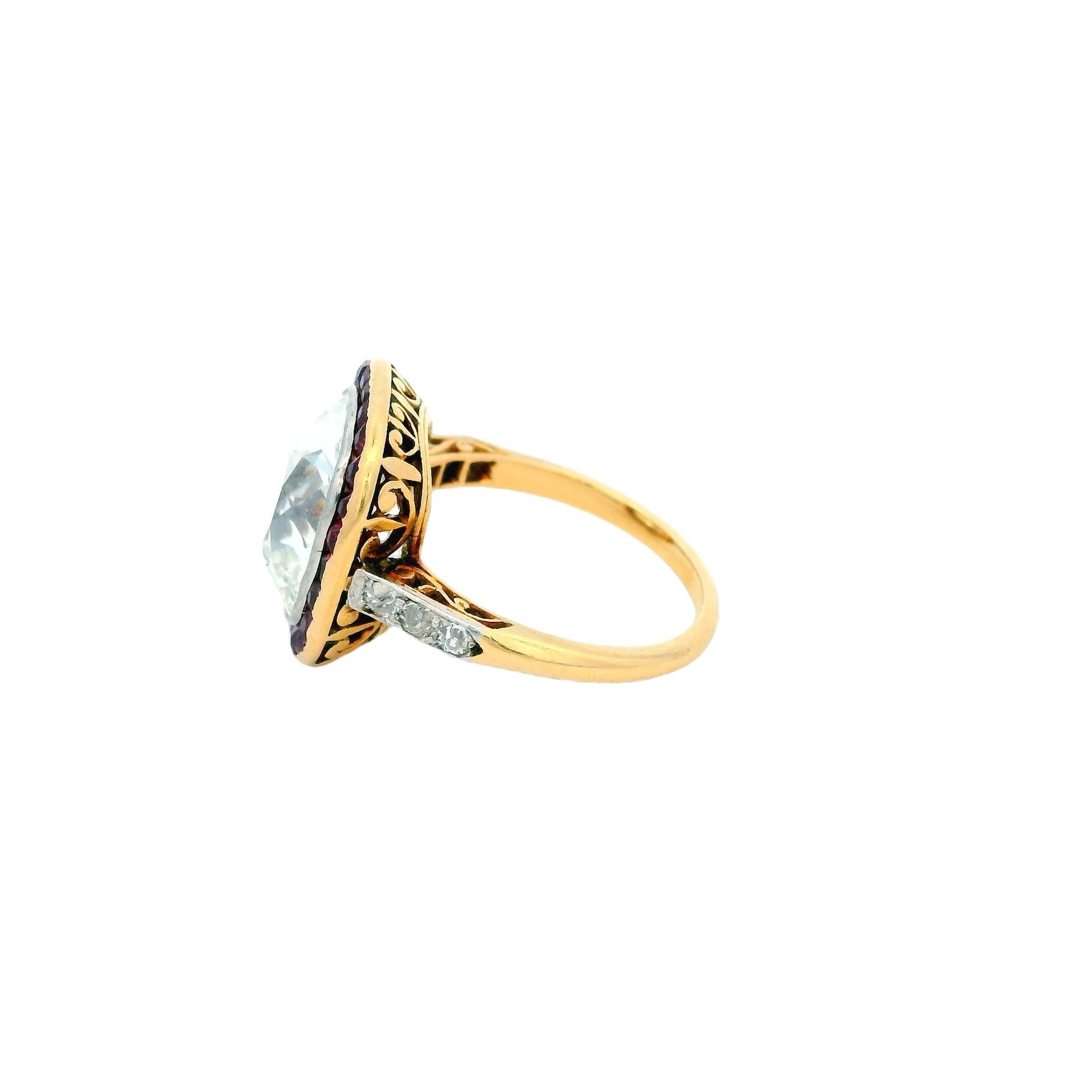 Antique Solitaire Cushion & Rubies Ring GIA Certified