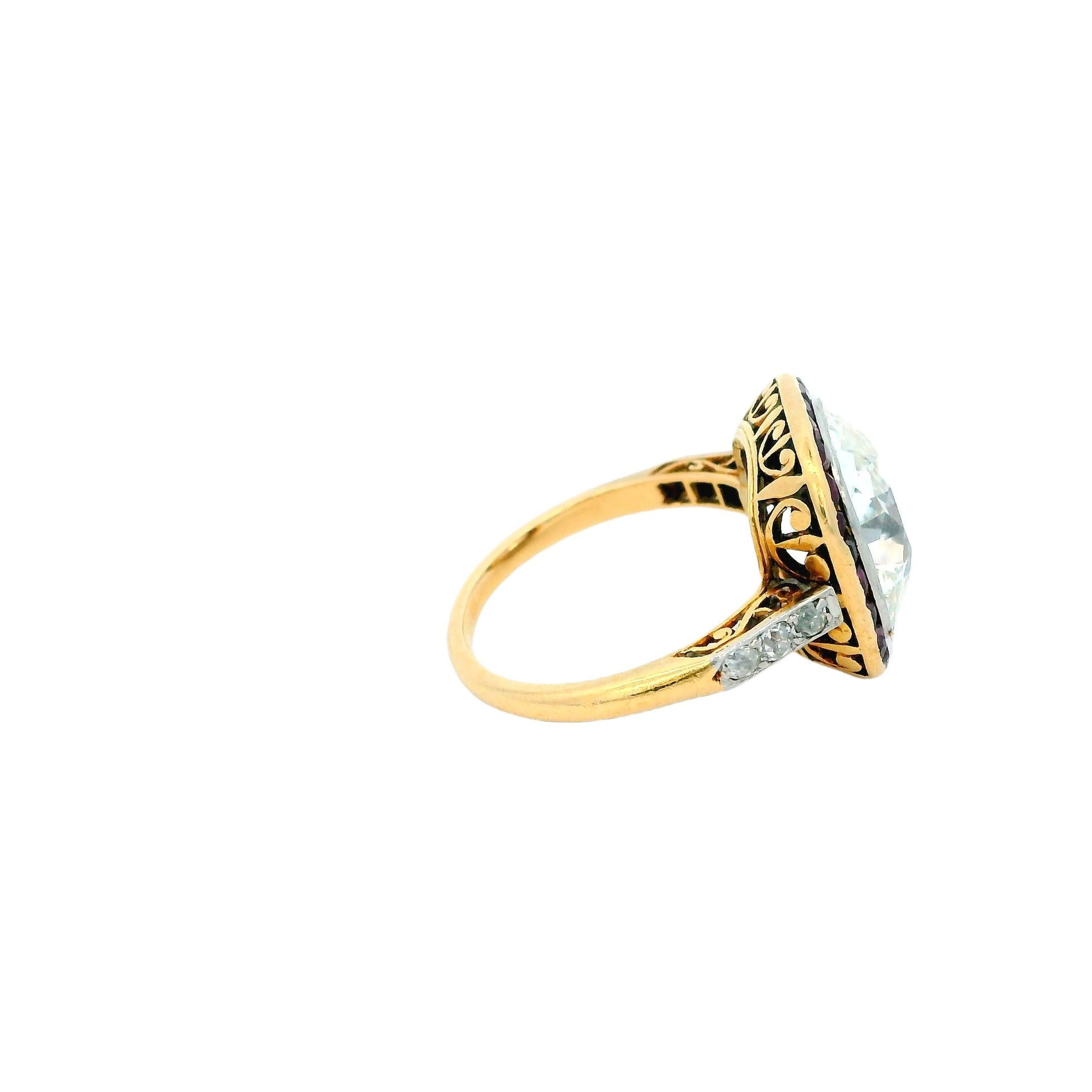 Antique Solitaire Cushion & Rubies Ring GIA Certified