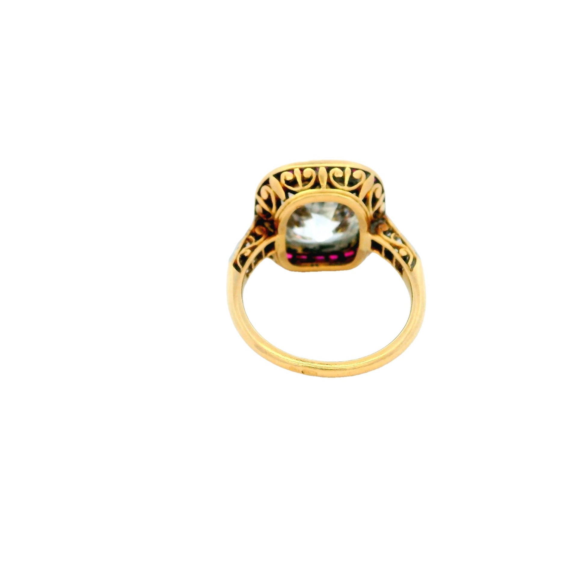 Antique Solitaire Cushion & Rubies Ring GIA Certified