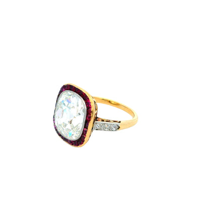 Antique Solitaire Cushion & Rubies Ring GIA Certified