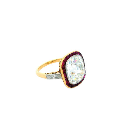 Antique Solitaire Cushion & Rubies Ring GIA Certified