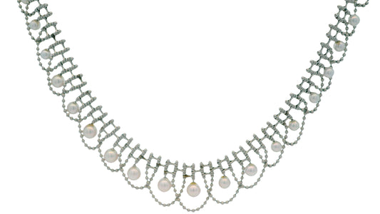 Platinum Pearl Fringe Necklace