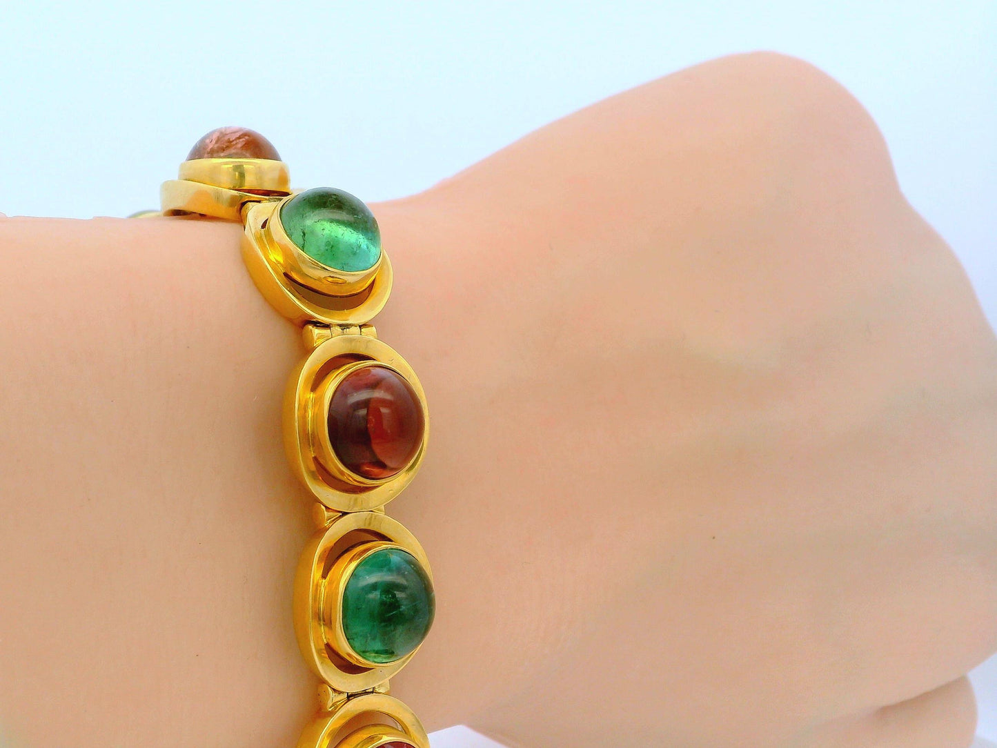 18K Yellow Gold Multicolor Tourmaline Italian Bracelet