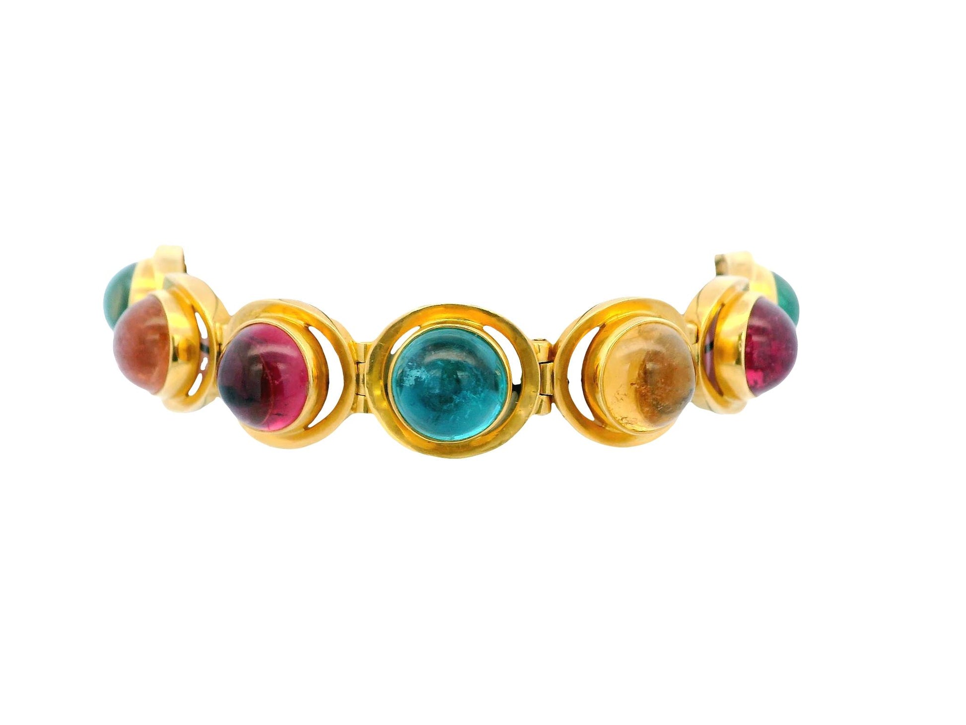 18K Yellow Gold Multicolor Tourmaline Italian Bracelet