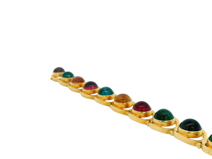 18K Yellow Gold Multicolor Tourmaline Italian Bracelet