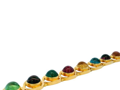 18K Yellow Gold Multicolor Tourmaline Italian Bracelet