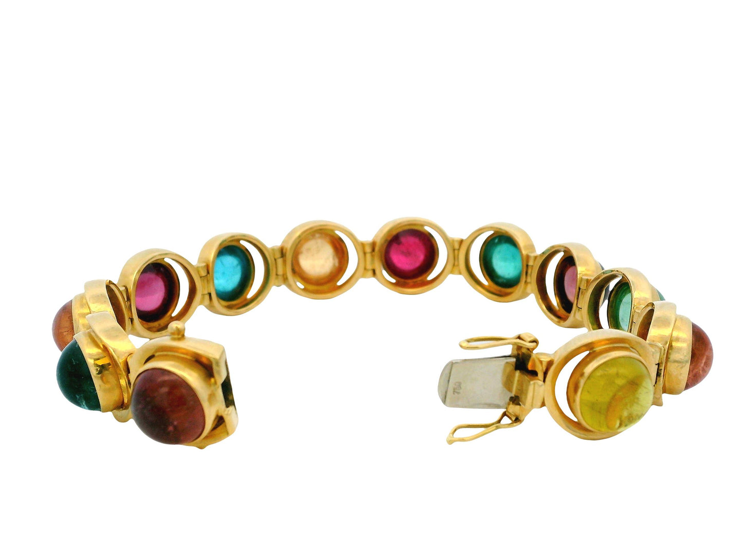 18K Yellow Gold Multicolor Tourmaline Italian Bracelet
