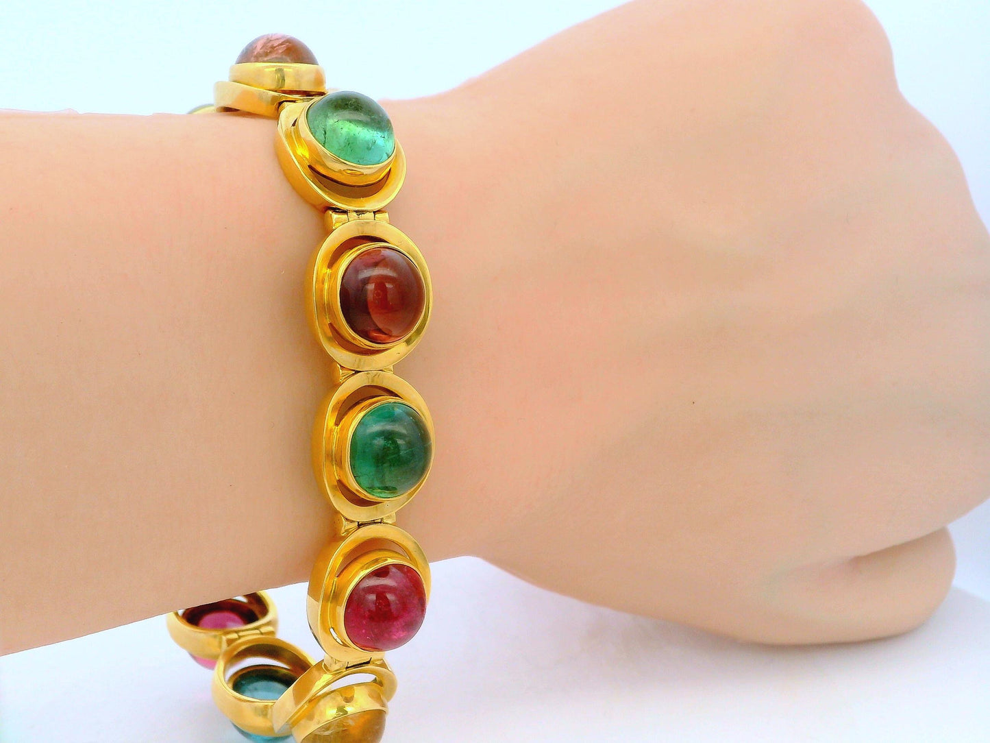 18K Yellow Gold Multicolor Tourmaline Italian Bracelet